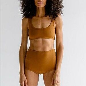 ARQ WIDE STRAP BRA & HIGH RISE UNDIES SET - TOFFEE - XSMALL